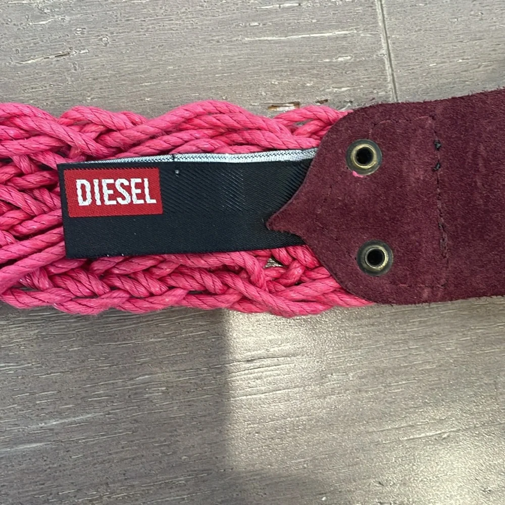 NWOT Diesel pink suede braided 36 inch 90’s Y2K festival belt gold buckle